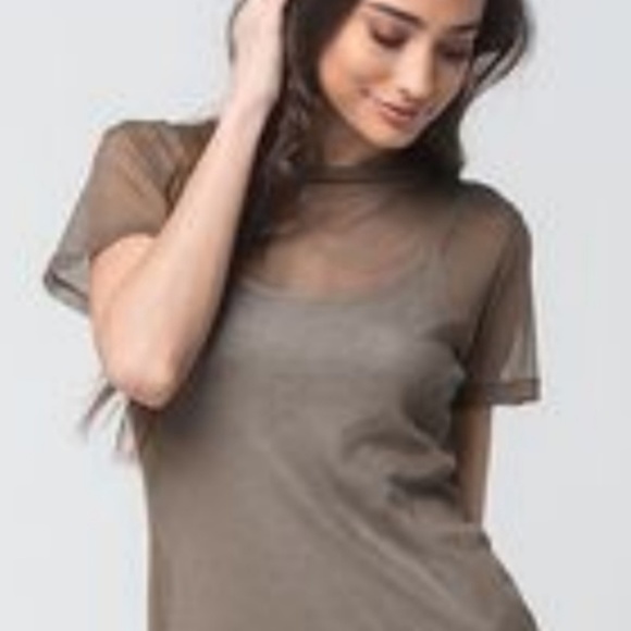 Tops - Olive green mesh crop top with raw hem